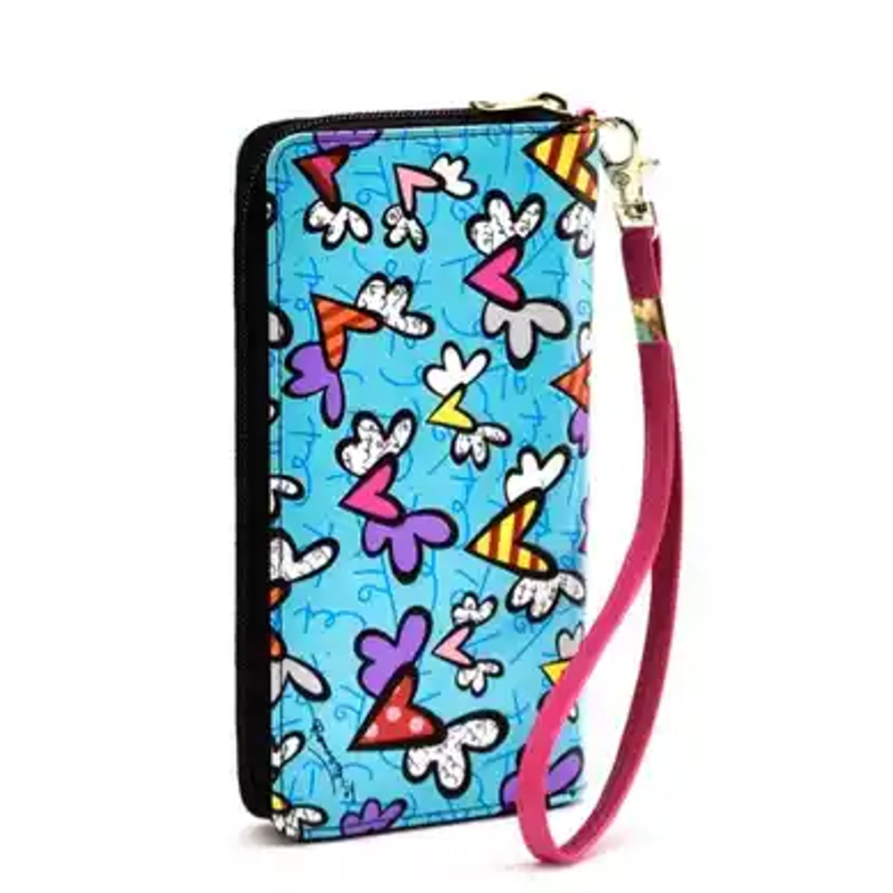 Romero Britto Flying Hearts Wristlet Clutch Wallet Blue/Pink